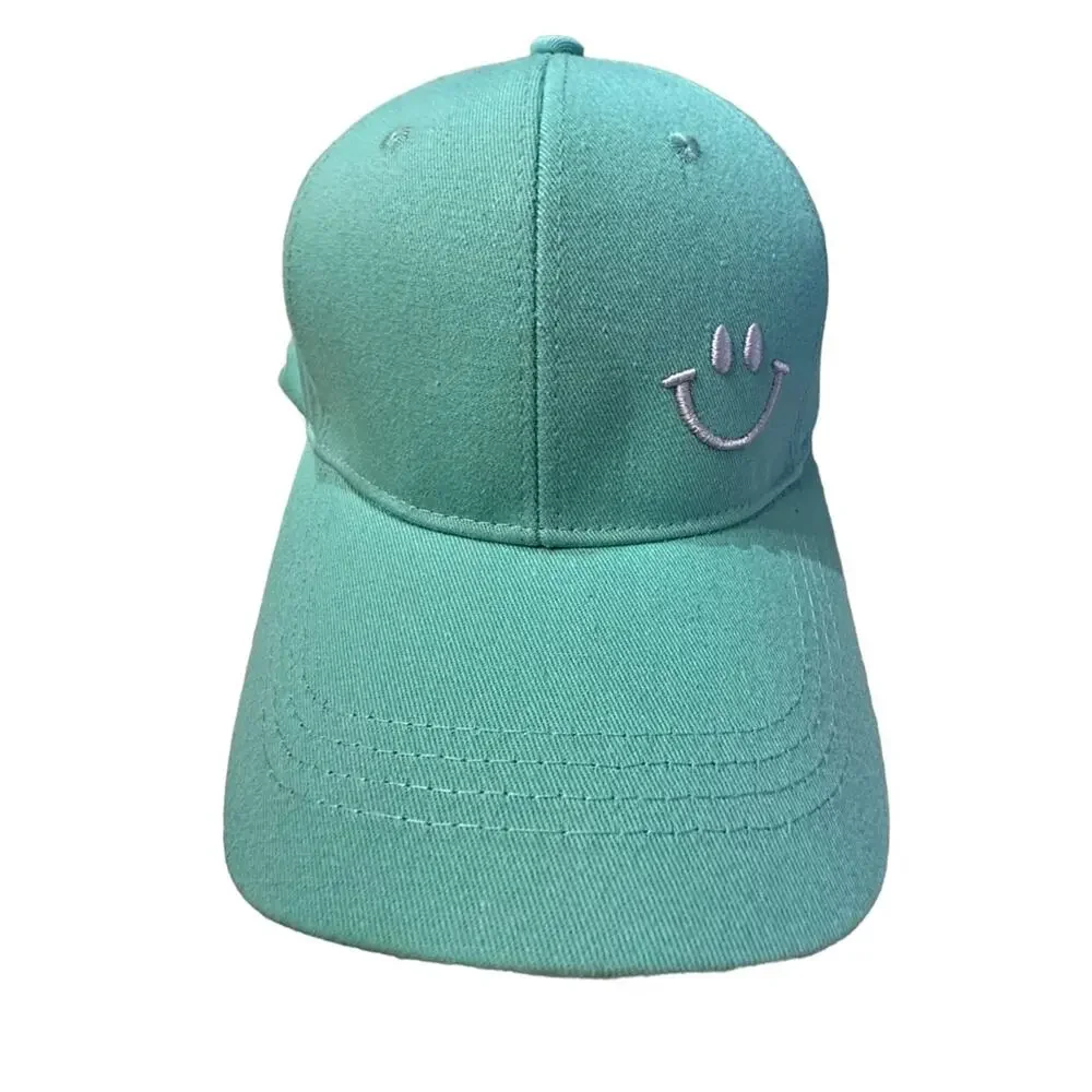 Aqua Smiley Face Baseball Style Hat/Cap with Adjustable Back NWOT